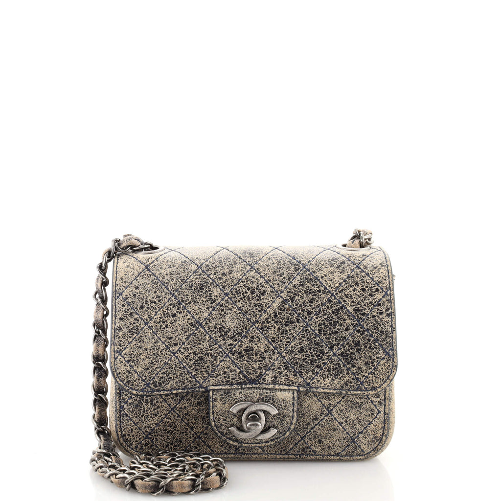 Chanel Square Classic Single Flap Bag Stitched Crackled Calfskin