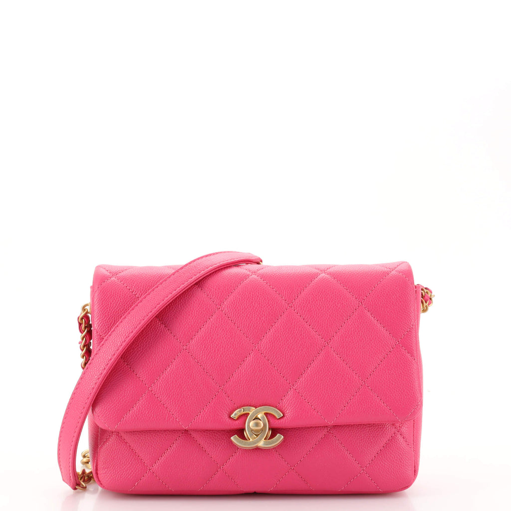 Chanel Melody Flap Small Hot Pink Caviar Leather, Brushed Gold Hardware,  New in Box GA001 MA001