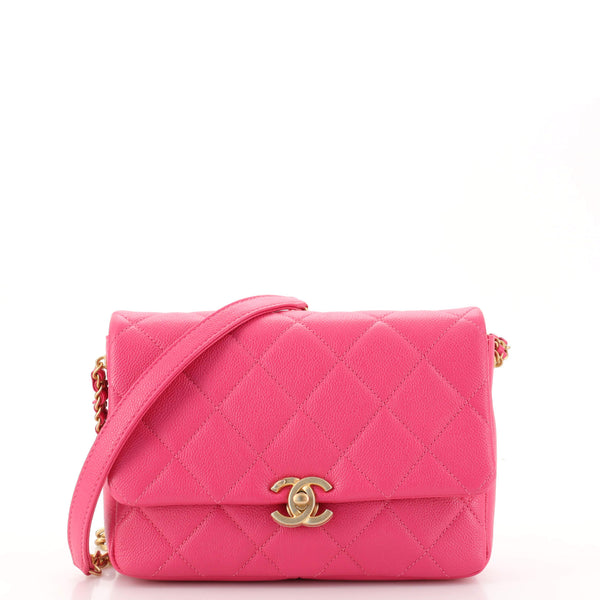 Chanel Chain Melody Flap Bag Quilted Caviar Small Pink 1910801