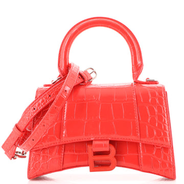 Balenciaga Hourglass Top Handle Bag Crocodile Embossed Leather XS