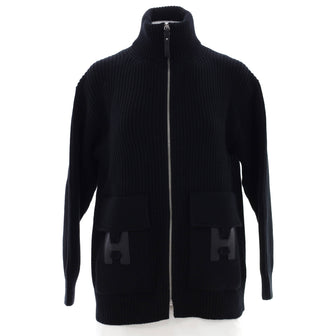 Hermes Women's H Pocket Zipped Long Jacket Knit Wool