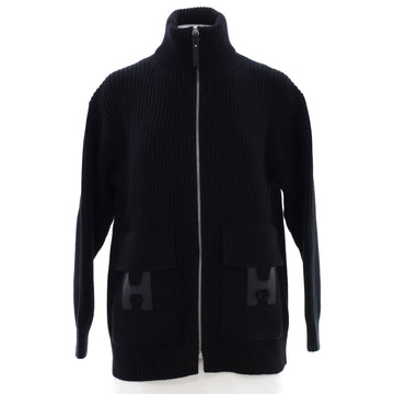 Hermes Women's H Pocket Zipped Long Jacket Knit Wool
