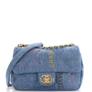 Chanel Denim Mood Flap Bag Logo Printed Quilted Denim Small