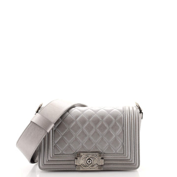 Chanel Boy Flap Bag with Strap Quilted Lambskin with Stingray Trim Small