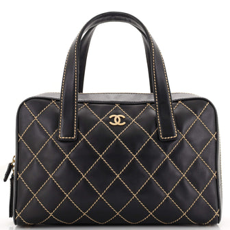 Chanel Surpique Zip Around Satchel Quilted Leather Medium