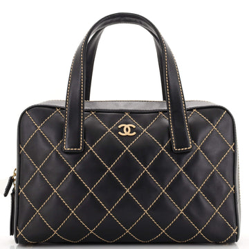 Chanel Surpique Zip Around Satchel Quilted Leather Medium