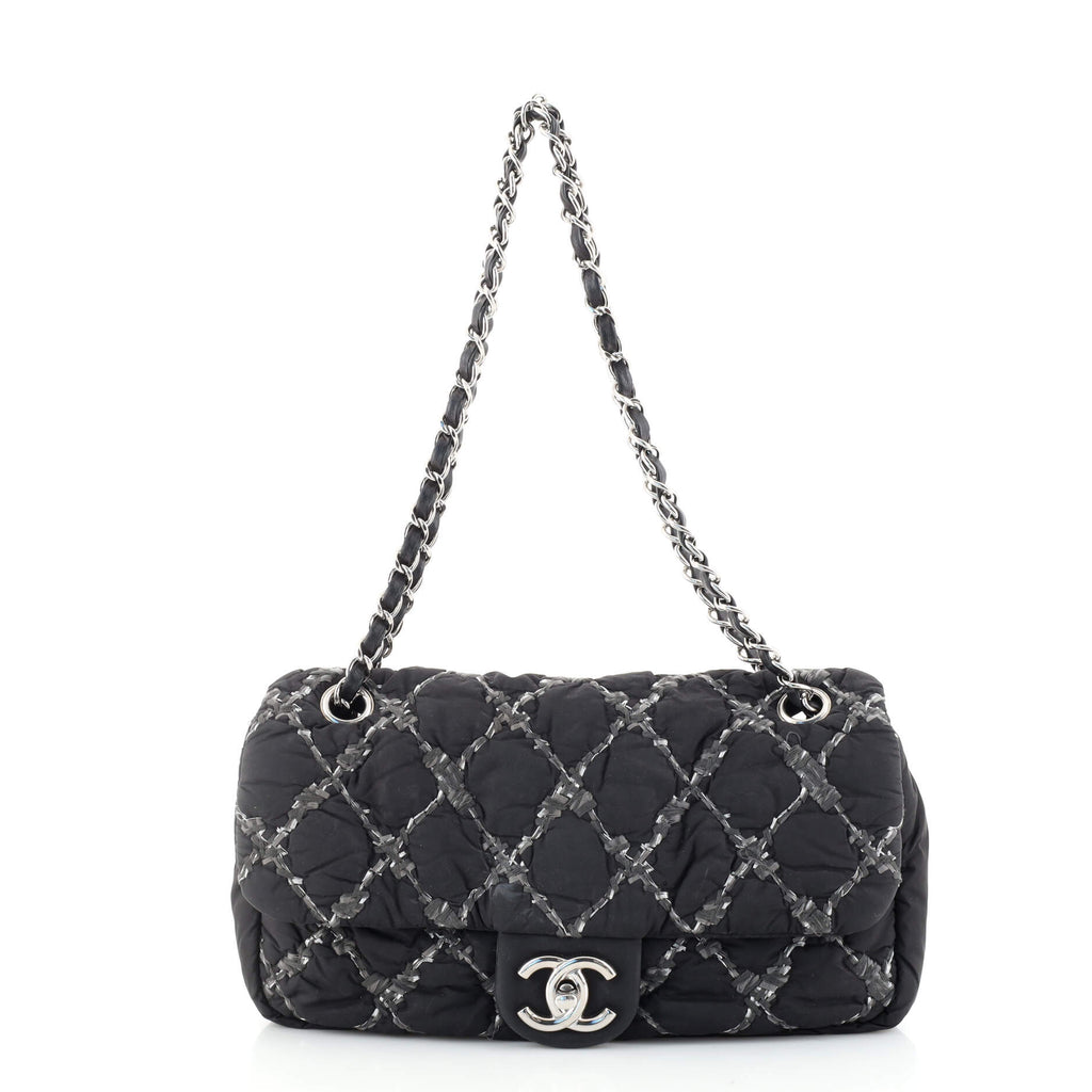 CHANEL Tweed Quilted Medium Double Flap Beige White Black 1186431