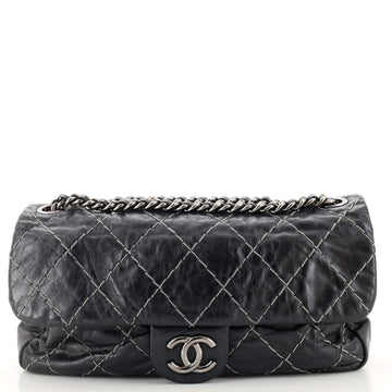 Chanel Double Stitch Flap Bag Quilted Glazed Calfskin Medium