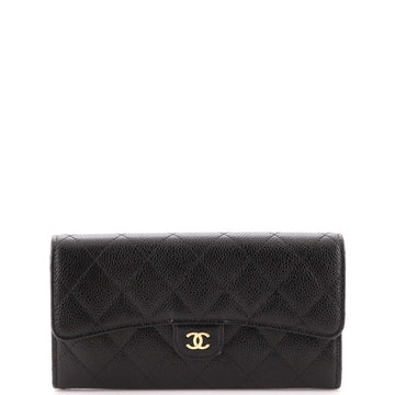 Chanel CC Gusset Classic Flap Wallet Quilted Caviar Long