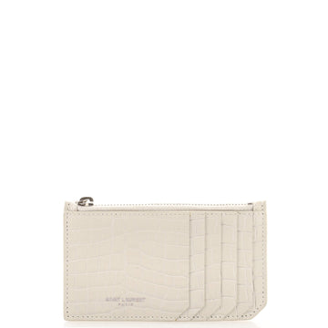 Saint Laurent Fragment Zip Card Holder Crocodile Embossed Leather