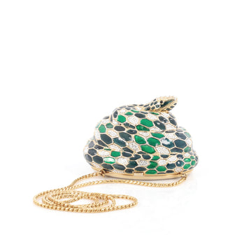 Judith Leiber Snake Minaudiere Embellished Metal Small Green