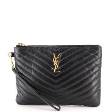 Saint Laurent Classic Monogram Wristlet Pouch Matelasse Chevron Leather Small