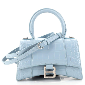 Balenciaga Hourglass Top Handle Bag Crocodile Embossed Leather XS