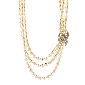 Chanel CC Interwoven Multistrand Necklace Faux Pearl and Metal with Crystals
