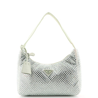 Prada Re-Edition 2000 Hobo Crystal Embellished Satin Mini