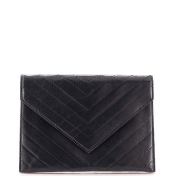 Saint Laurent Vintage Envelope Flap Clutch Chevron Quilted Leather Small