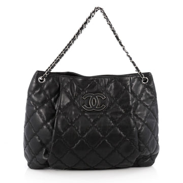 Chanel Double Stitch Hampton Shoulder Bag Quilted Calfskin Large Black