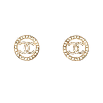 Chanel Round CC Cut Out Stud Earrings Metal with Faux Pearls
