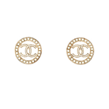 Chanel Round CC Cut Out Stud Earrings Metal with Faux Pearls