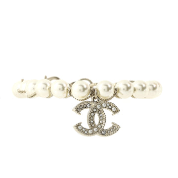Chanel CC Charm Pearl Bracelet Faux Pearls and Crystal Embellished Metal