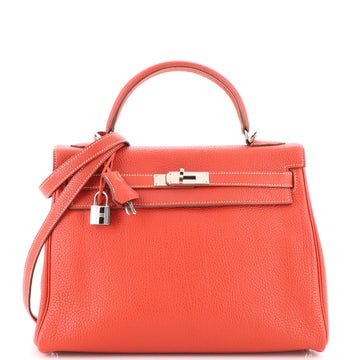 Hermes Kelly Handbag Red Togo with Palladium Hardware 32