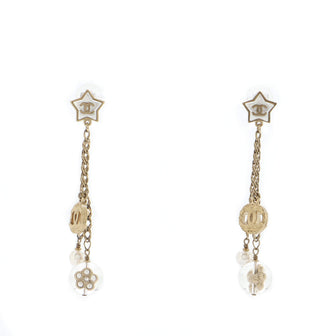 Chanel CC Charms Star Dangle Earrings Metal with Faux Pearls, Crystals, and Beads