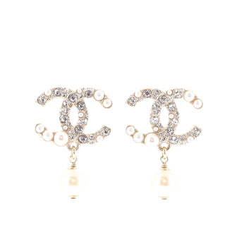 Chanel CC Pearl Drop Earrings Faux Pearl and Metal with Crystals