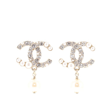 Chanel CC Pearl Drop Earrings Faux Pearl and Metal with Crystals