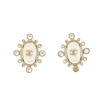 Chanel Oval Framed CC Cluster Clip-On Earrings Metal with Faux Pearls and Crystals