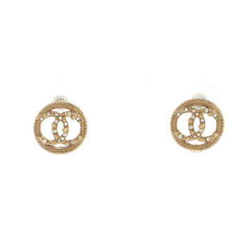 Chanel Round CC Cut Out Stud Earrings Metal with Faux Pearls