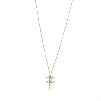 Chanel Swirl CC Drop Pendant Necklace Crystal Embellished Metal and Faux Pearls