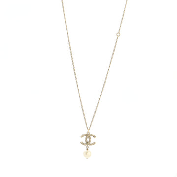 Chanel Swirl CC Drop Pendant Necklace Crystal Embellished Metal and Faux Pearls
