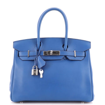 Hermes Birkin Handbag Blue Swift with Palladium Hardware 30