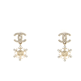 Chanel CC Snowflake Dangle Earrings Metal with Crystals