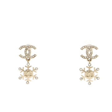 Chanel CC Snowflake Dangle Earrings Metal with Crystals