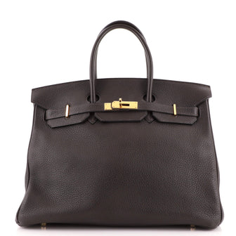 Hermes Birkin Handbag Brown Clemence with Gold Hardware 35