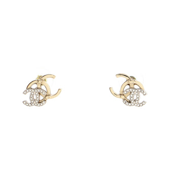 Chanel Double CC Stud Earrings Metal with Crystals