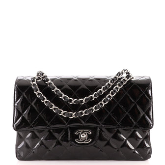 Chanel Vintage Classic Double Flap Bag Quilted Patent Medium