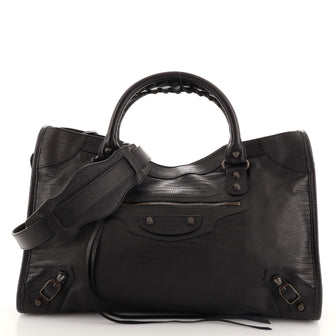Balenciaga City Classic Studs Bag Lizard Embossed Leather Medium