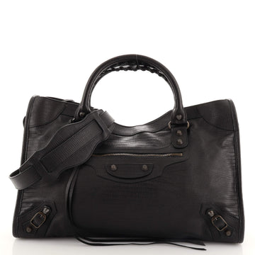 Balenciaga City Classic Studs Bag Lizard Embossed Leather Medium