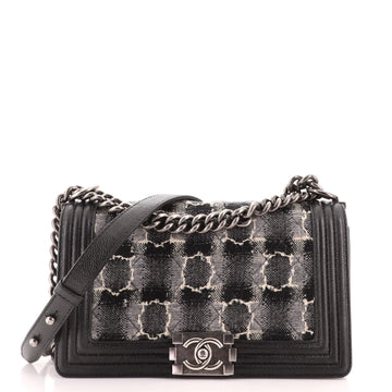 Chanel Boy Flap Bag Quilted Tweed with Caviar Old Medium