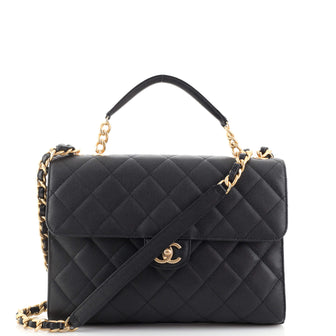 Chanel CC Flap Top Handle Satchel Quilted Caviar Medium