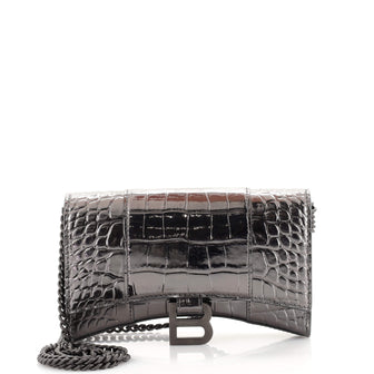 Balenciaga Hourglass Chain Wallet Crocodile Embossed Leather