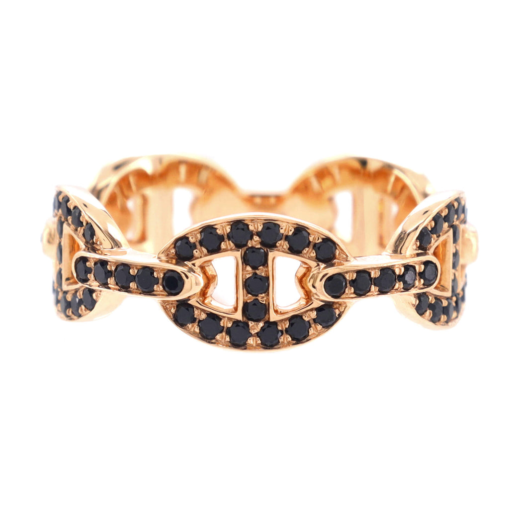 Hermes Chaine d'Ancre Enchainee Ring 18K Rose Gold with Pave Black