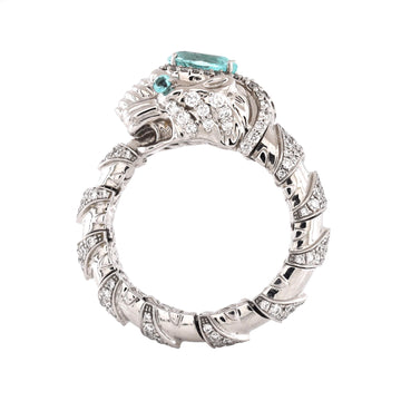 Gucci Lion Cocktail Ring 18K White Gold with Diamonds and Paraiba Tourmaline