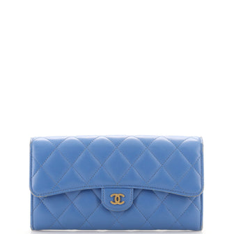 Chanel CC Gusset Classic Flap Wallet Quilted Iridescent Caviar Long