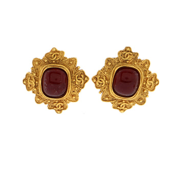 Chanel Vintage Frame Clip-On Earrings Metal with Gripoix