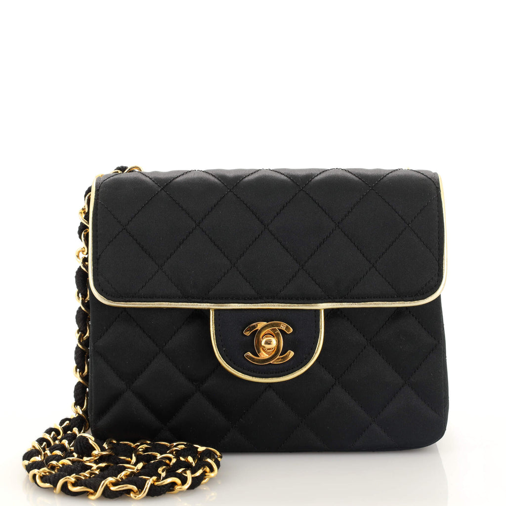 Chanel Vintage Square Classic Single Flap Bag Quilted Satin Mini Black  191417180