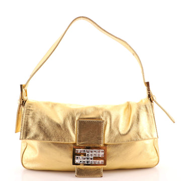 Fendi Baguette Bag Metallic Leather with Crystal Detail
