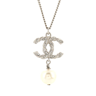 Chanel Twisted CC Pendant Necklace Metal with Crystals and Faux Pearl